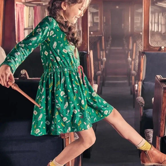Mini Boden | Dresses | Mini Boden X Harry Potter Spells Dress Girls 56y  Green Magical Casual | Poshmark